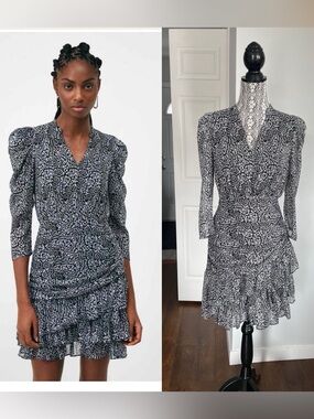 New Suncoo Paris Gorgeous Ruffle Layered Drop Hem. Small. Metallic Thread.